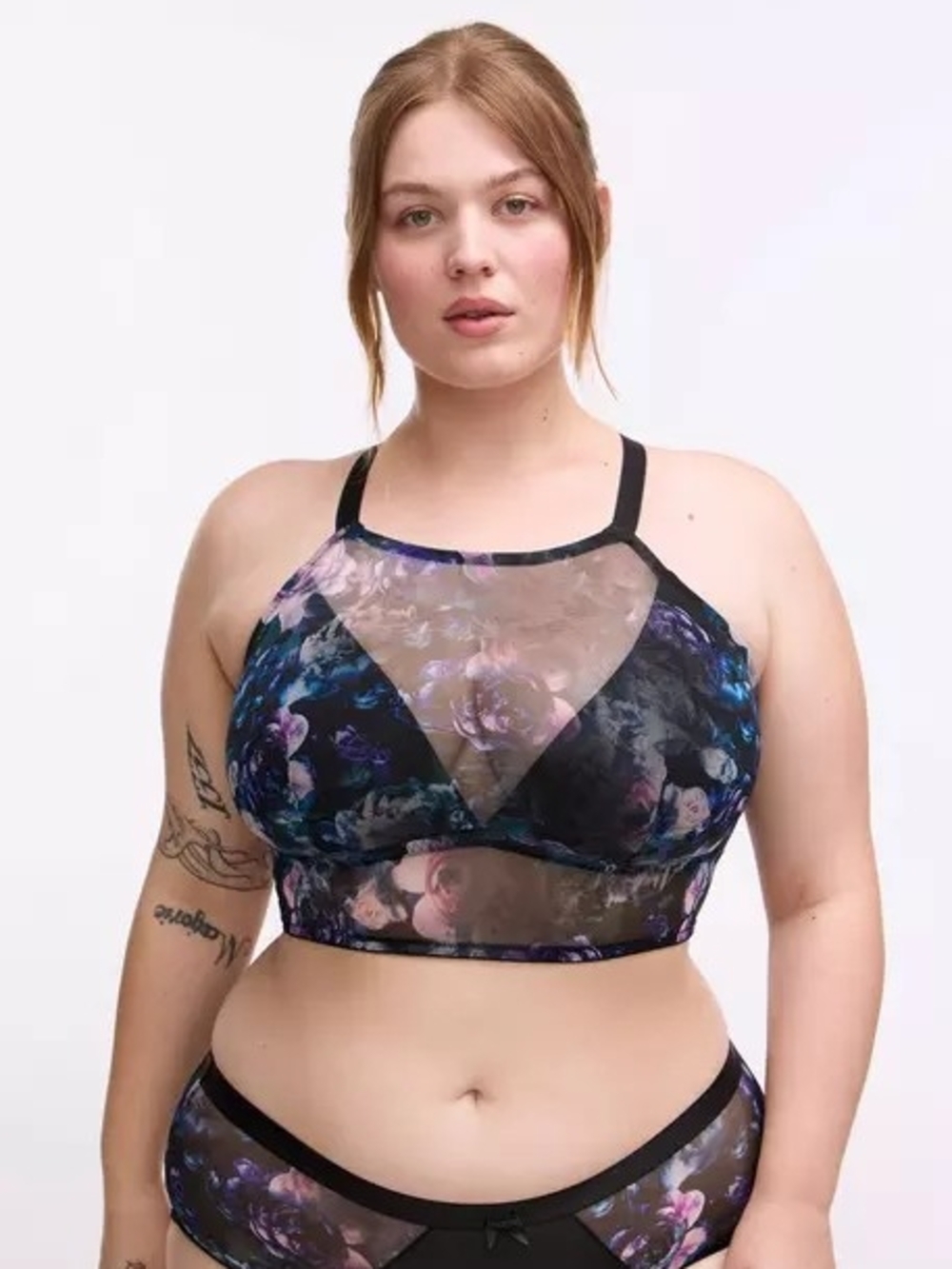 Nwt 2x Torrid Unlined Mesh High Neck Longline Bralette~Fortune floral teal